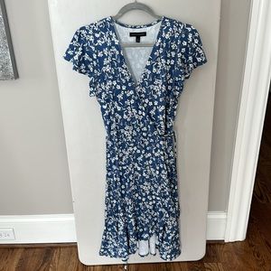 Blue and white wrap around floral dress